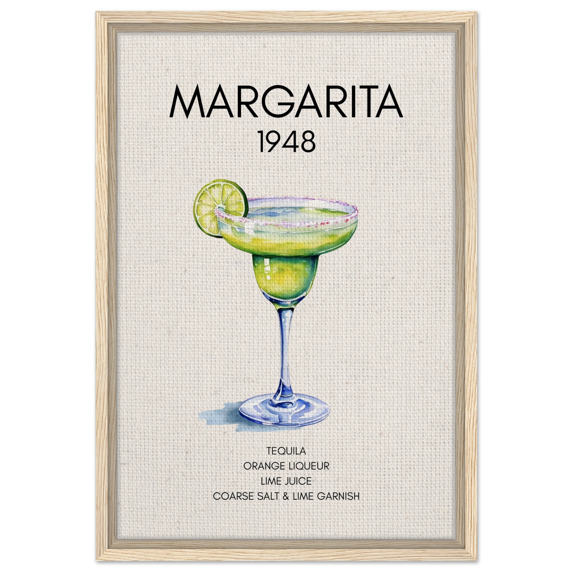 Margarita Cocktail Bar Art Print Light Wood Frame 40x60 cm 16x24″ Framed Canvas