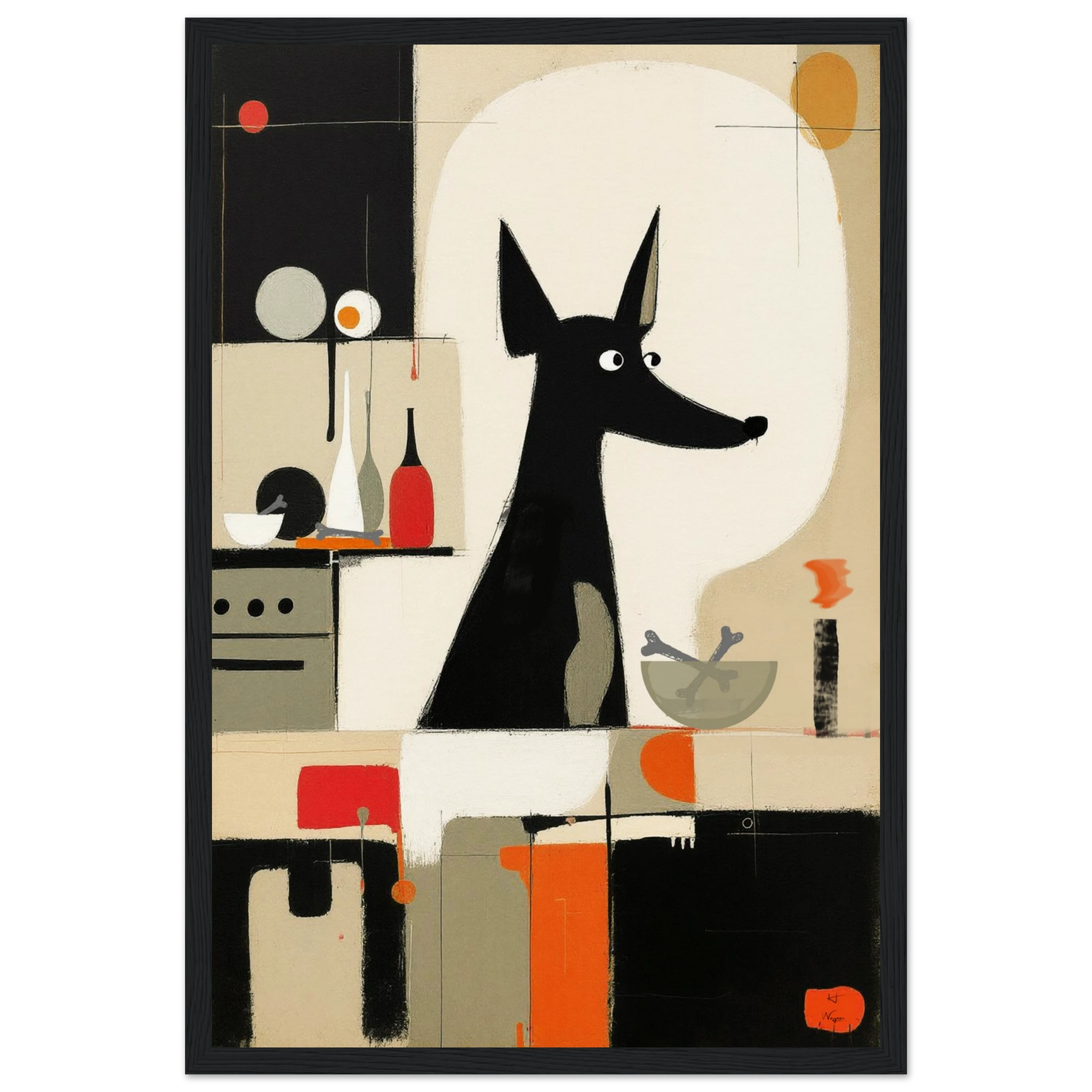 Modern Quirky Dog Lover Art Print Black Wood Frame 30x45 cm 12x18″ Museum-Quality Matte Paper Wooden Framed Poster