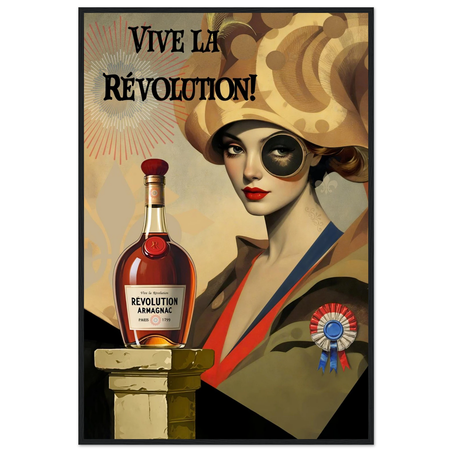 Vintage French Revolution Cognac Art Print Black Wood Frame 60x90 cm 24x36″ Premium Matte Paper Wooden Framed Poster