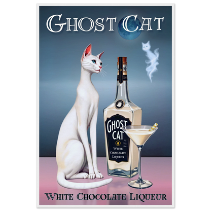White Cat Chocolate Martini Cocktail Bar Art Print 60x90 cm 24x36″ Museum-Quality Matte Paper Wooden Framed Poster White Wood Frame