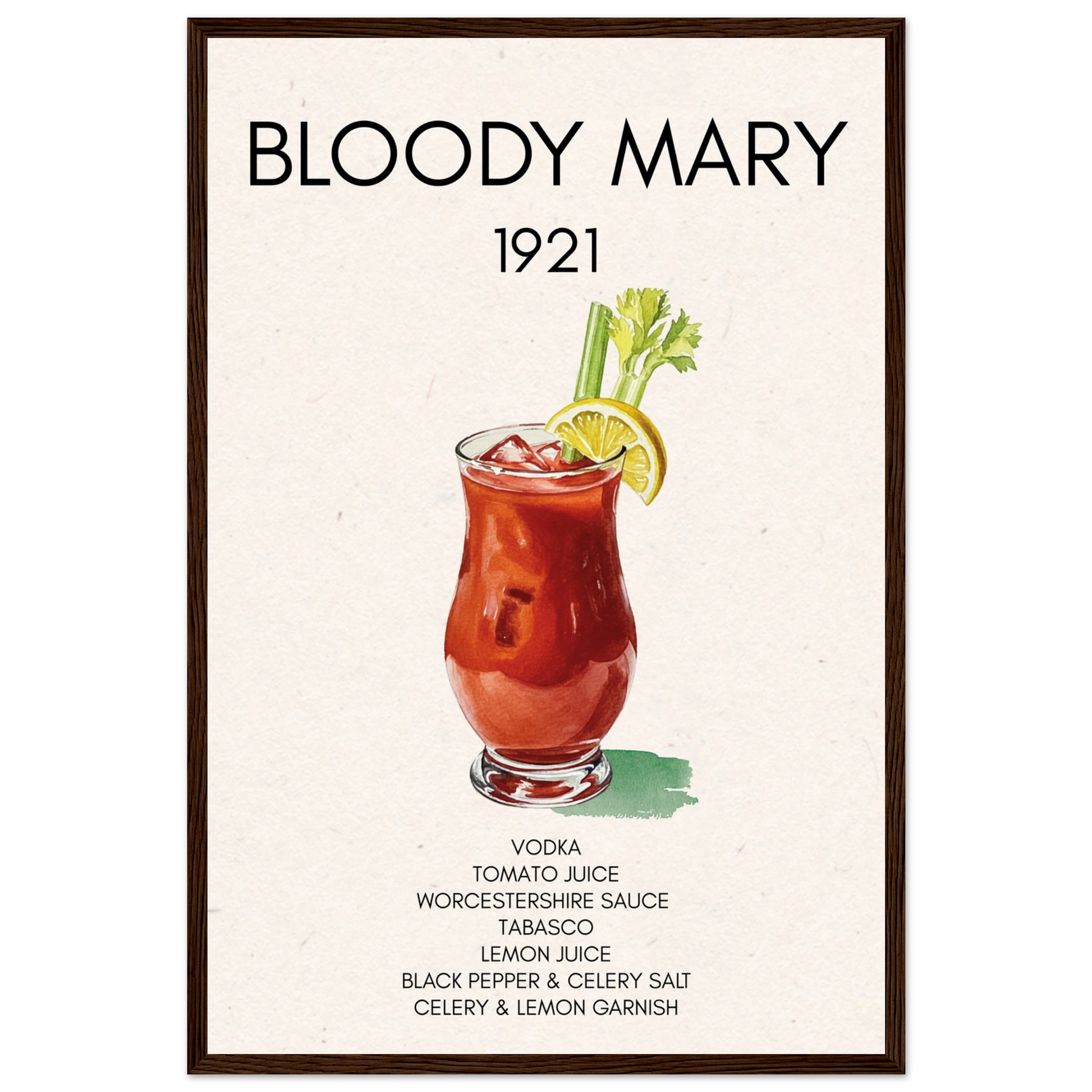 Bloody Mary Cocktail Bar Art Print Dark Brown Wood 40x60 cm 16x24″ Premium Matte Paper Wooden Framed Poster