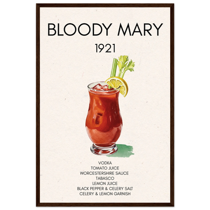 Bloody Mary Cocktail Bar Art Print Dark Brown Wood 40x60 cm 16x24″ Premium Matte Paper Wooden Framed Poster