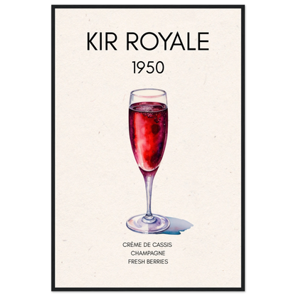 Kir Royale Champagne Cocktail Bar Art Print Black Wood Frame 60x90 cm 24x36″ Classic Matte Paper Wooden Framed Poster