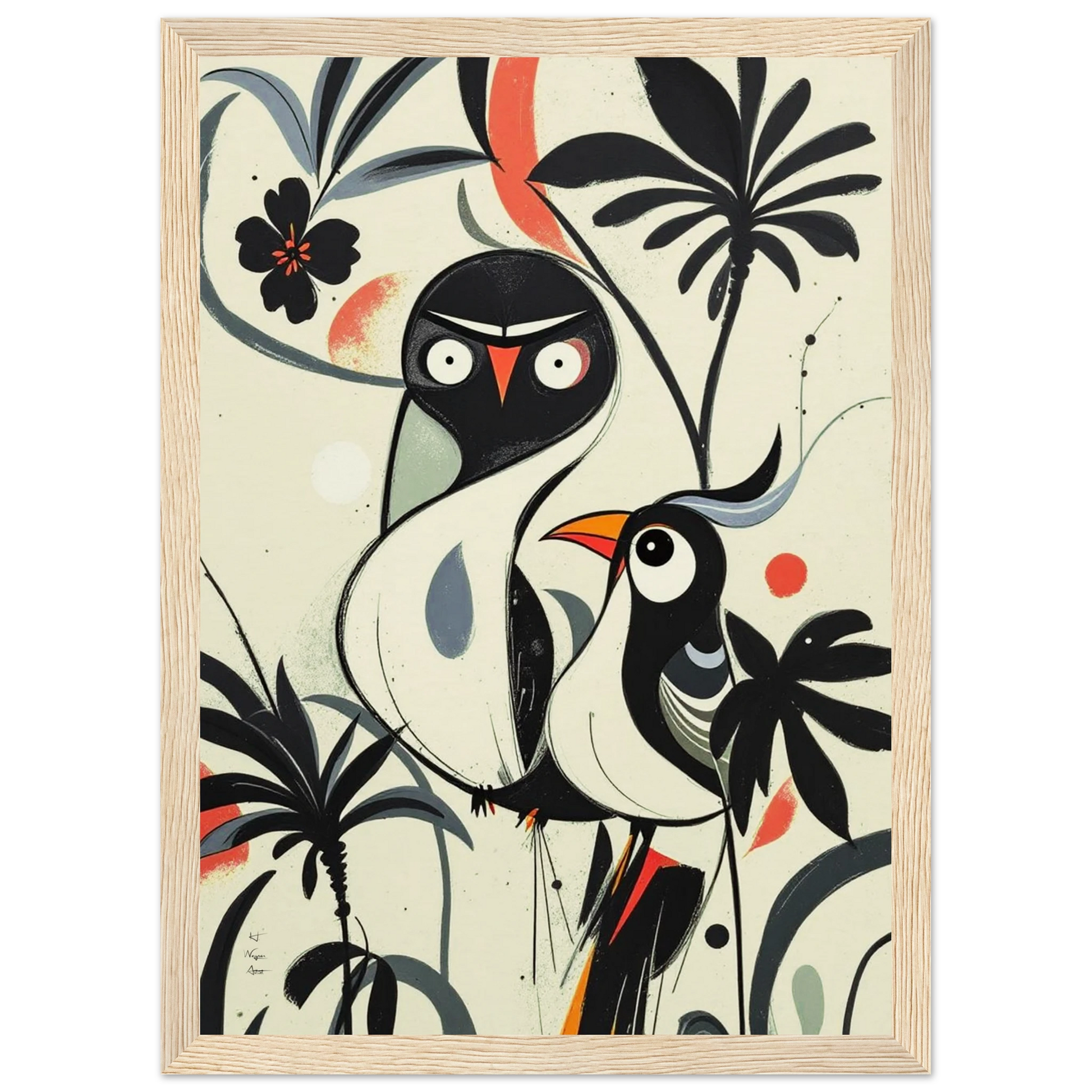 Abstract Bird Modern Tropical Art Print Light Wood Frame 21x29.7 cm 8x12" Museum-Quality Matte Wooden Framed Poster