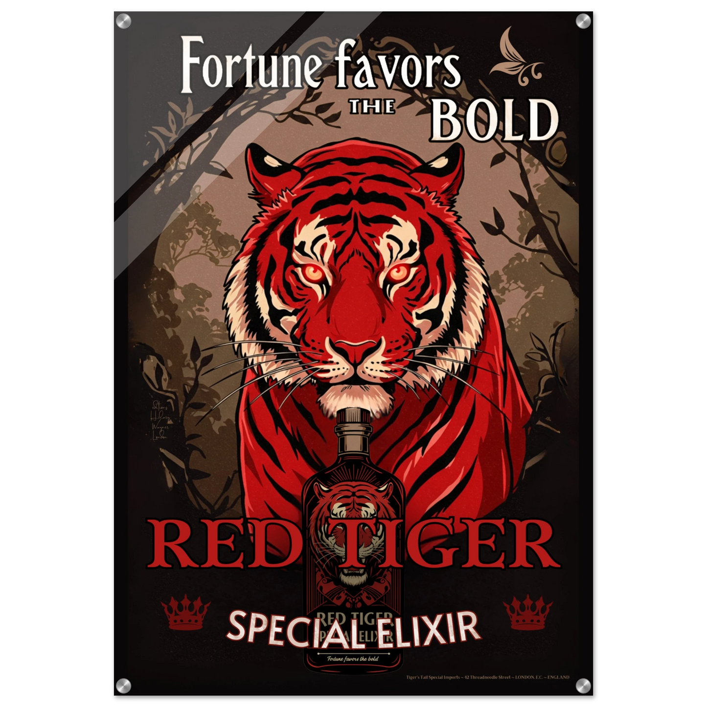 Tiger Cocktail Bar Art Poster Print 70x100 cm 28x40″ Sleek Acrylic Print No Frame