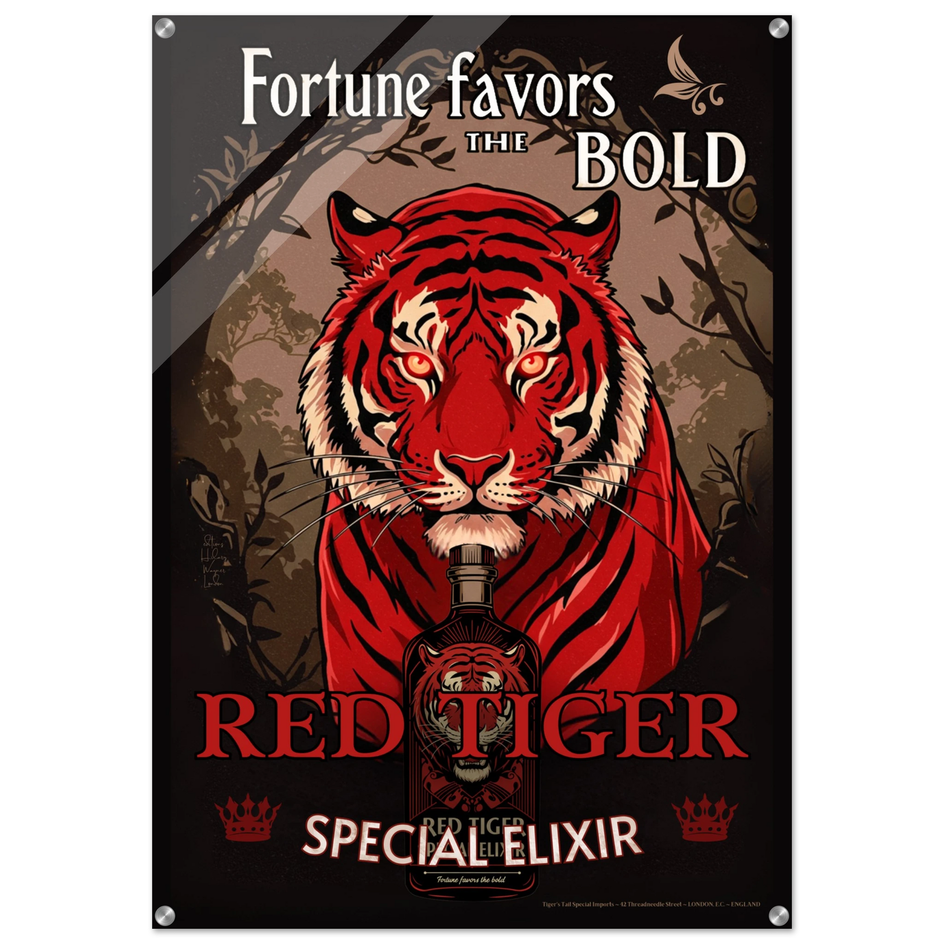 Tiger Cocktail Bar Art Poster Print 70x100 cm 28x40″ Sleek Acrylic Print No Frame