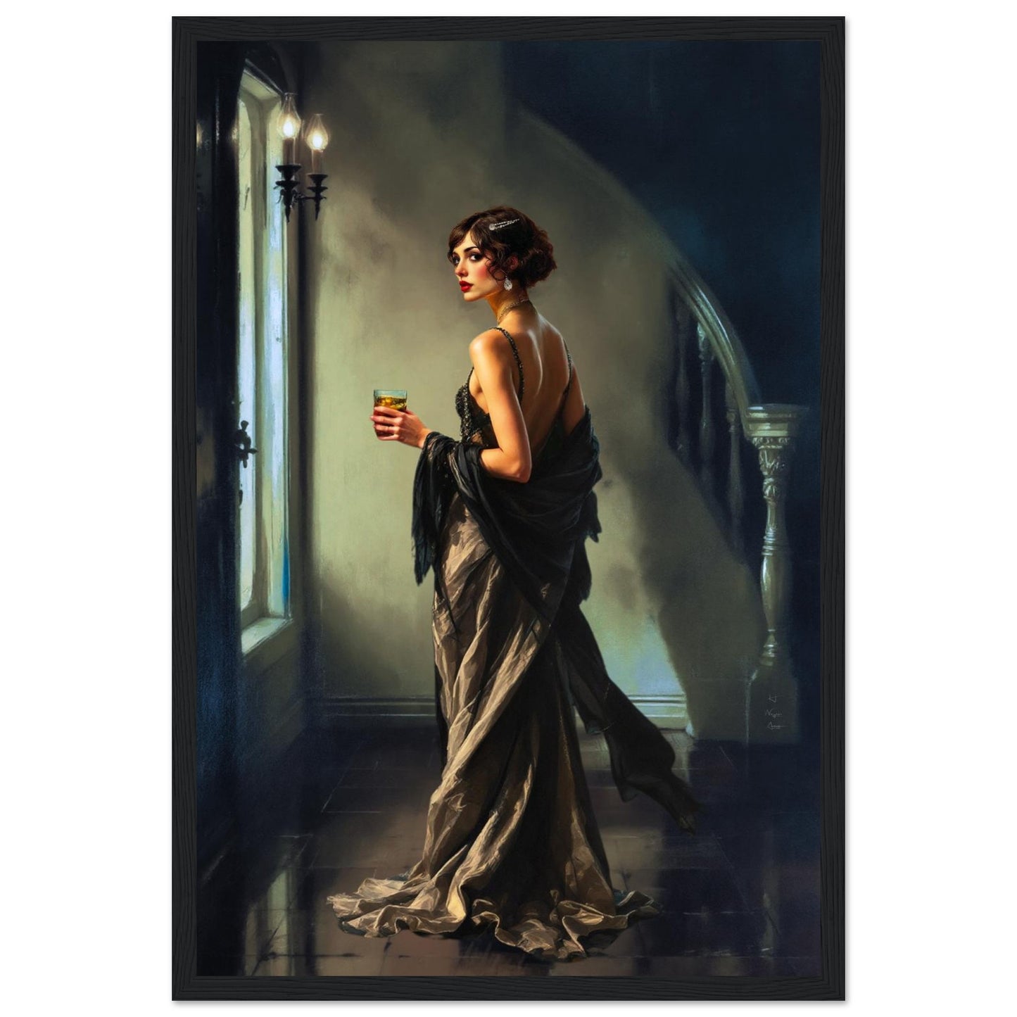 Art Deco Flapper Speakeasy Fine Art Print Black Wood Frame 30x45 cm 12x18″ Classic Matte Framed Poster