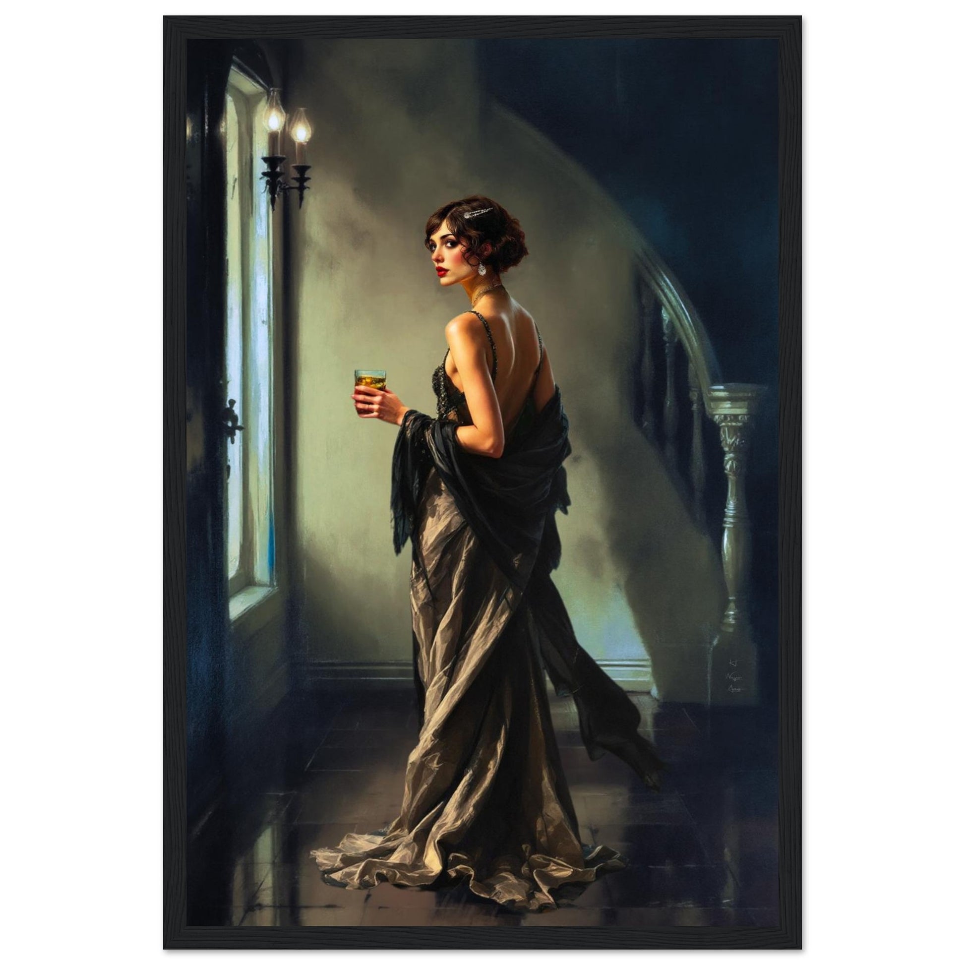 Art Deco Flapper Speakeasy Fine Art Print 30x45 cm 12x18″ Classic Matte Framed Poster Black Wood Frame