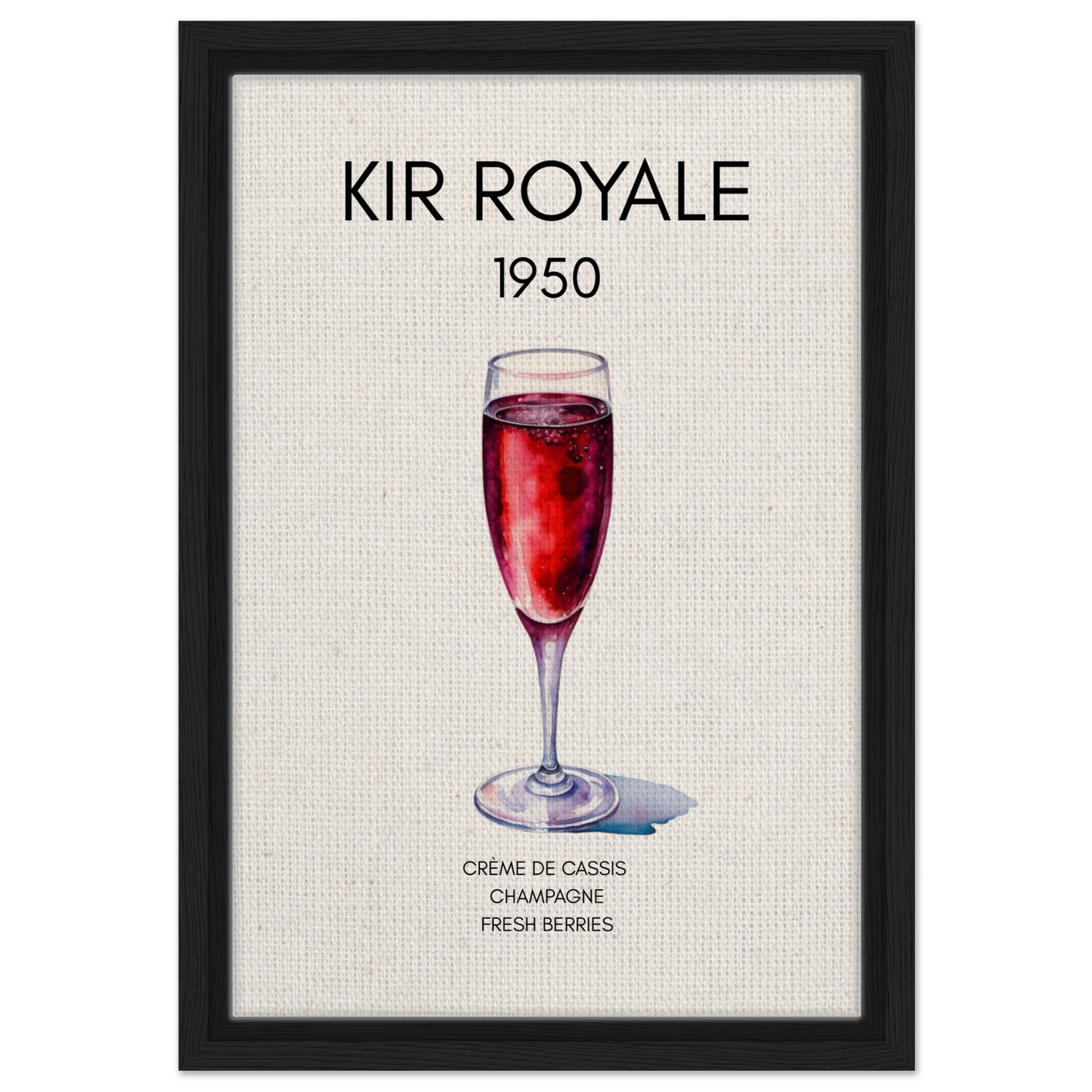 Kir Royale Champagne Cocktail Bar Poster Print Black Wood Frame 30x45 cm 12x18″ Framed Canvas