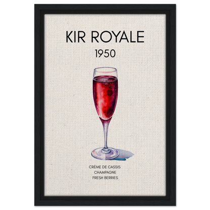 Kir Royale Champagne Cocktail Bar Art Print Black Wood Frame 30x45 cm 12x18″ Framed Canvas
