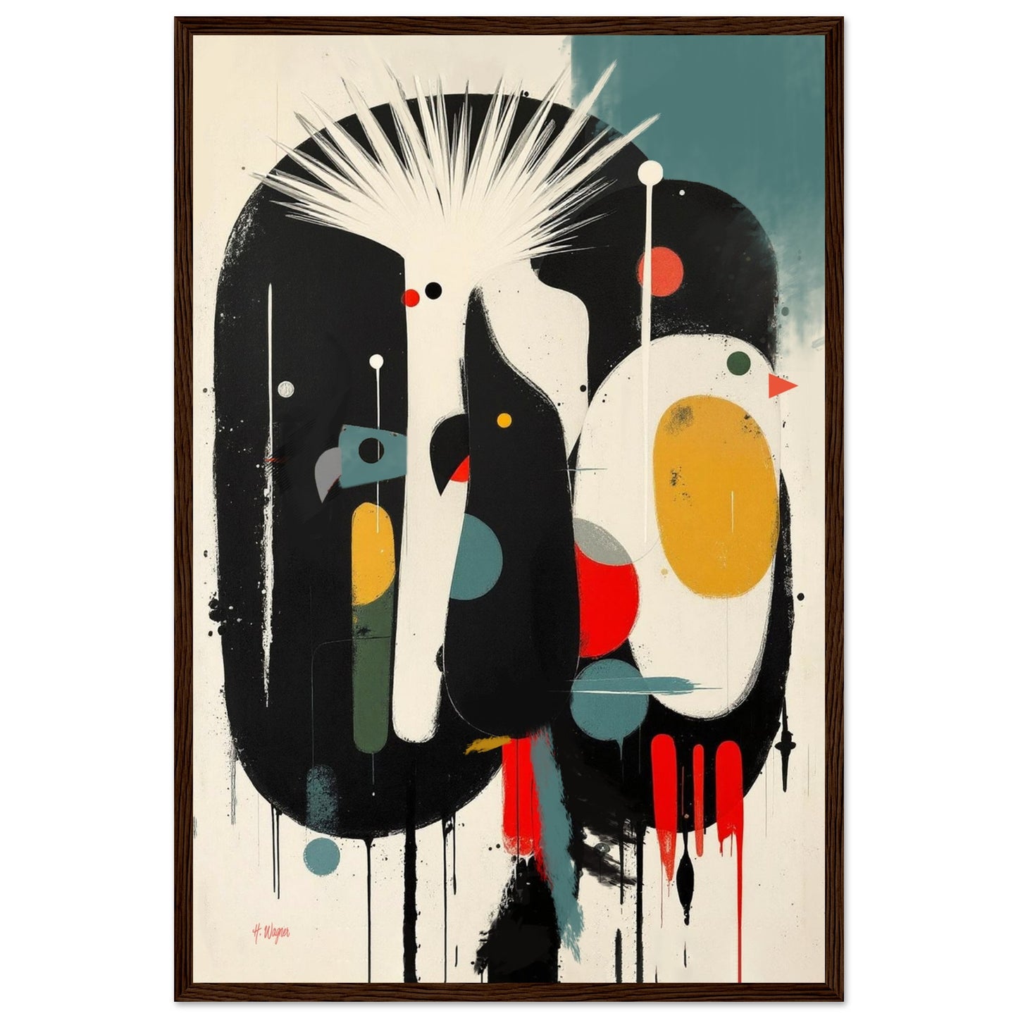 Modern Cockatoo Bird Art Poster Print - Framed Tropical Mid- Century Wall Decor Dark Brown Wood Frame 40x60 cm 16x24″ Premium Matte Framed Poster