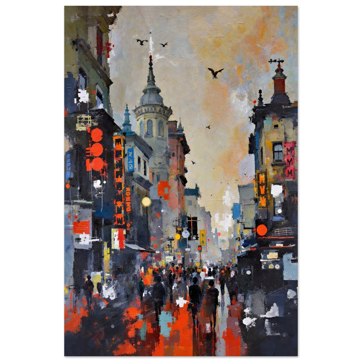 Gothic City Street Art Print - European Cityscape 60x90 cm 24x36″ Premium Matte Poster
