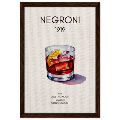 Negroni Cocktail Bar Art Print Dark Brown Wood Frame 40x60 cm 16x24″ Framed Canvas