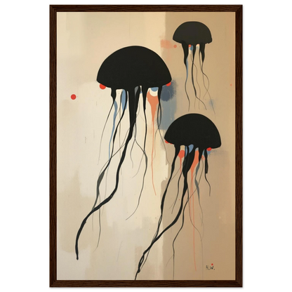 Minimalist Abstract Floating Jellyfish Art Print Dark Brown Wood Frame 30x45 cm 12x18″ Classic Matte Paper Wooden Framed Poster