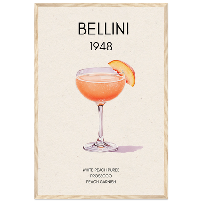 Italian Bellini Cocktail Bar Poster Print 40x60 cm 16x24″ Museum-Quality Matte Paper Wooden Framed Poster Light Wood Frame