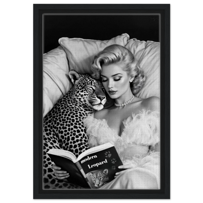 Hollywood Starlet Leopard Cat Art Print 30x45 cm 12x18″ Framed Canvas Black Wood Frame
