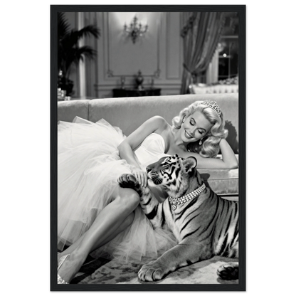 Vintage Hollywood Starlet Tiger Art Print 30x45 cm 12x18″ Museum-Quality Matte Framed Poster - Black Wood