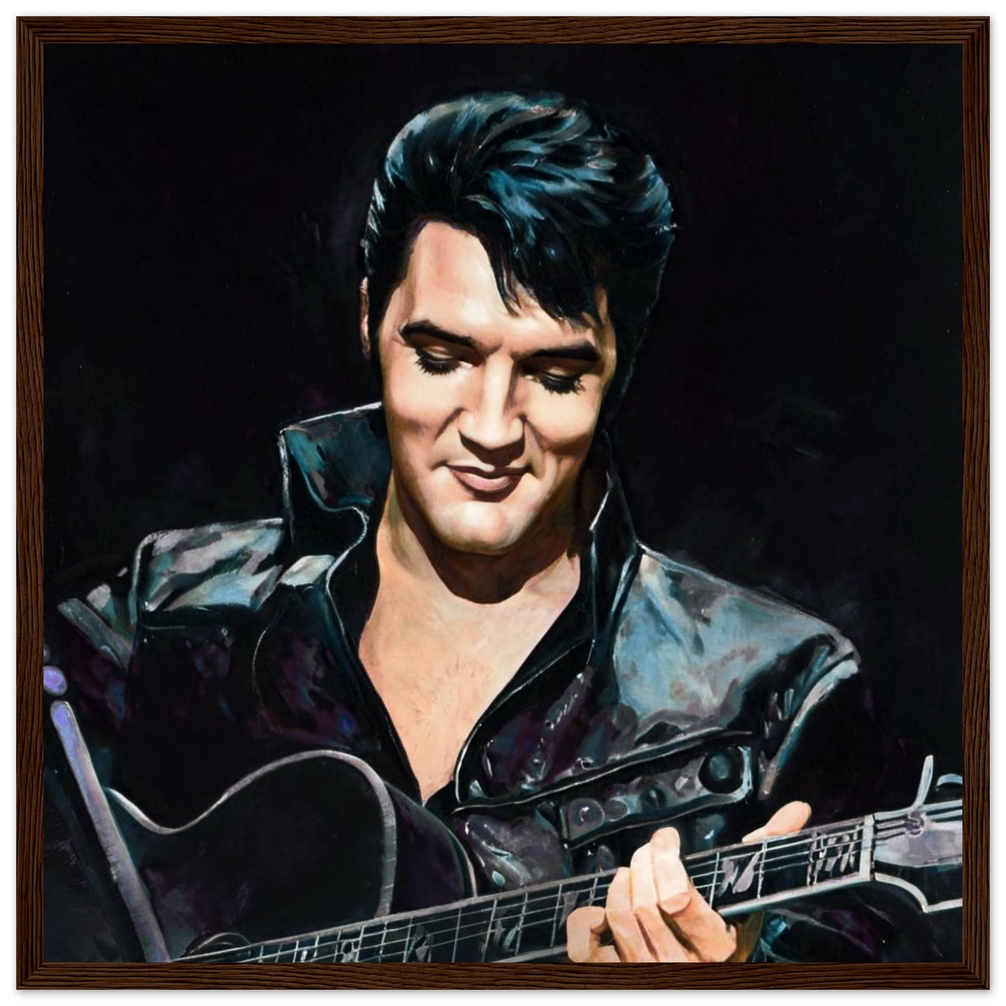 Elvis Presley Comeback Tour Art Print Dark Brown Wood Frame 40x40 cm 16x16″ Premium Matte Framed Poster
