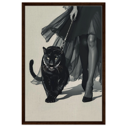 Retro Fashion Model Panther Art Print Dark Brown Wood Frame 60x90 cm 24x36″ Framed Canvas