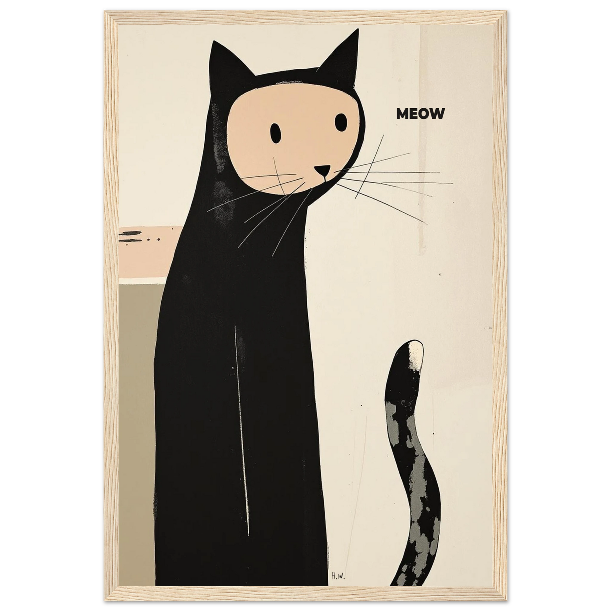 Quirky Modern Cat Art Poster Print 30x45 cm 12x18″ Premium Semi-Glossy Paper Wooden Framed Poster Light Wood Frame