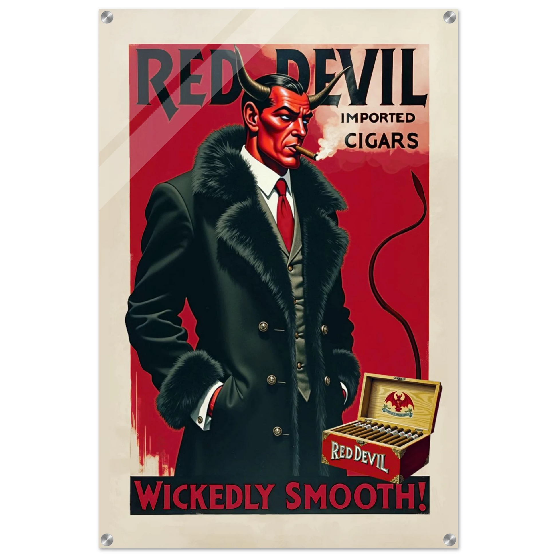 Red Devil 1920s Art Deco Cigar Art Print 60x90 cm 24x36″ Sleek Acrylic Print No Frame