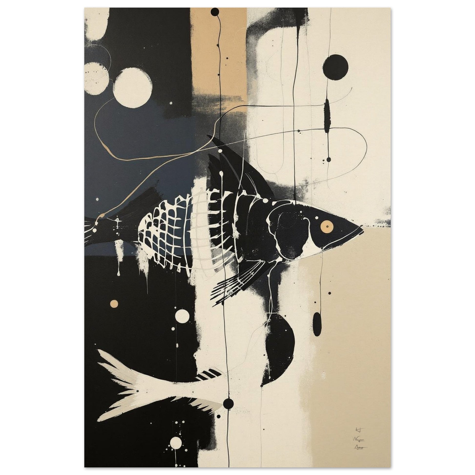 Abstract Fish Art Poster Print – Framed Modern Neutral Wall Décor