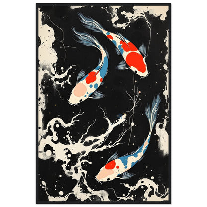 Modern Black White Koi Fish Ocean Art Print 60x90 cm 24x36″ Premium Matte Paper Wooden Framed Poster Black Wood Frame