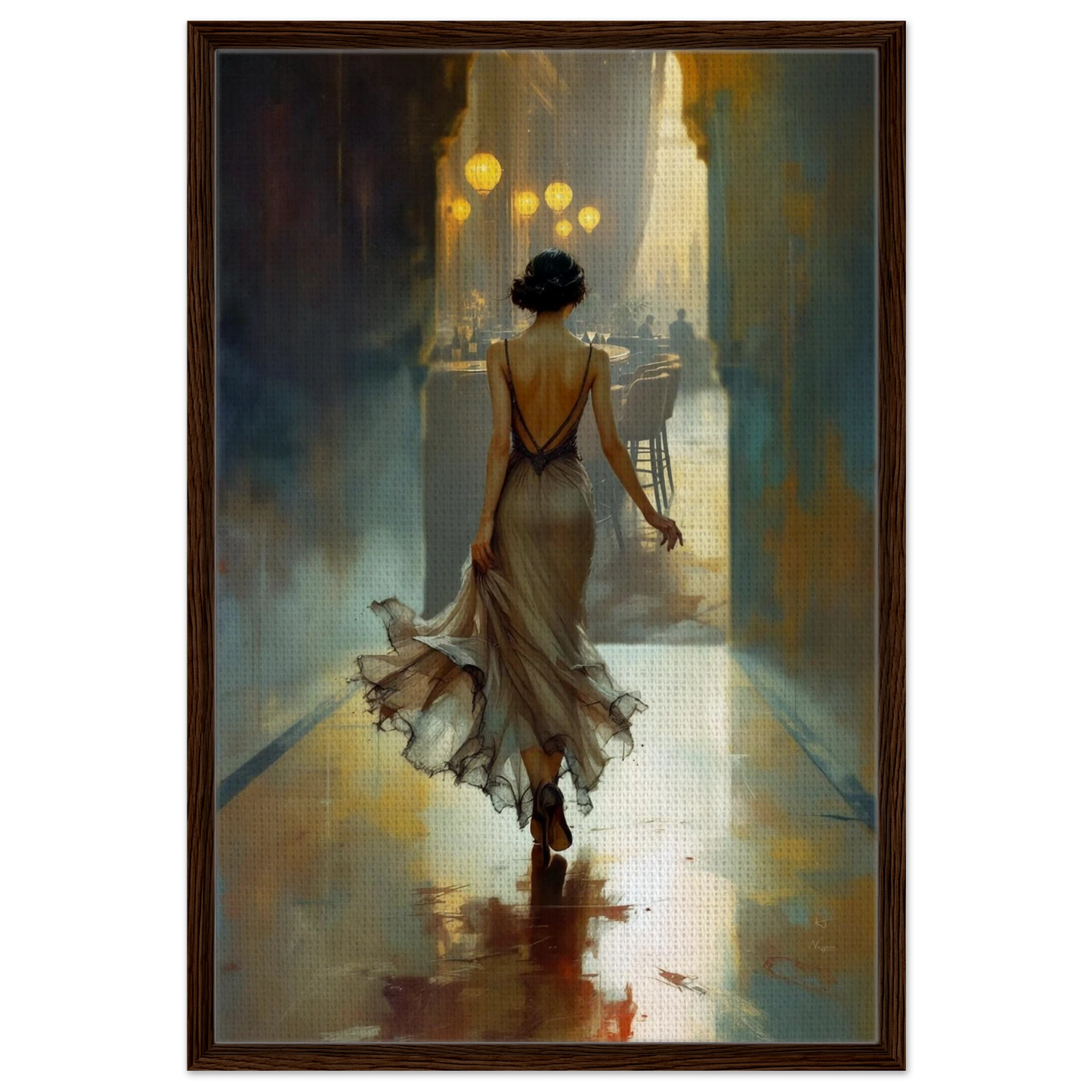 1920s Speakeasy Art Deco Print Dark Brown Wood Frame 60x90 cm 24x36″ Framed Canvas