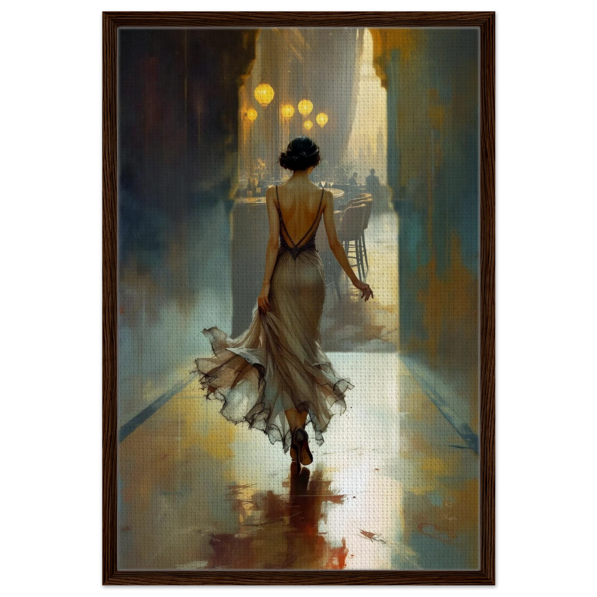 1920s Speakeasy Art Deco Flapper Print 60x90 cm 24x36″ Framed Canvas Dark Brown Wood Frame