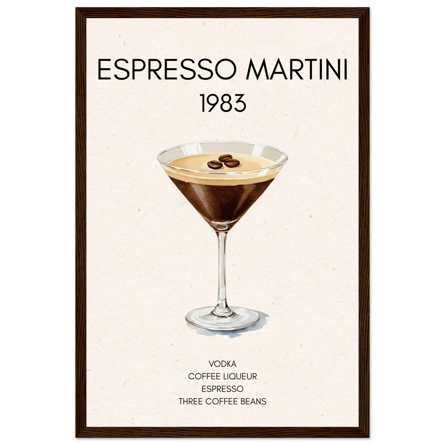Espresso Martini Cocktail Bar Poster Print Dark Brown Wood Frame 30x45 cm 12x18″ Premium Matte Paper Wooden Framed Poster