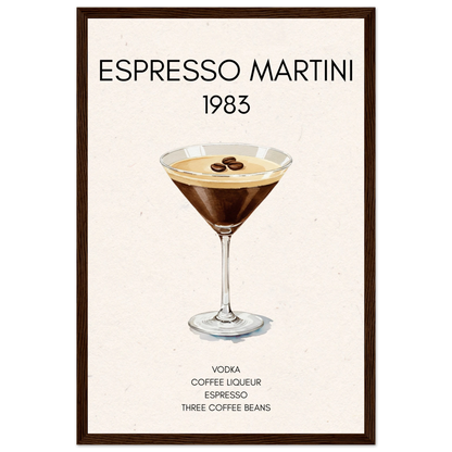 Espresso Martini Cocktail Bar Poster Print Dark Brown Wood Frame 30x45 cm 12x18″ Premium Matte Paper Wooden Framed Poster