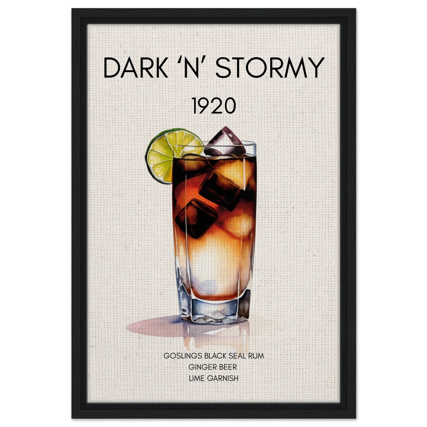 Dark n Stormy Cocktail Drink Bar Art Print Black Wood Frame 40x60 cm 16x24″ Framed Canvas