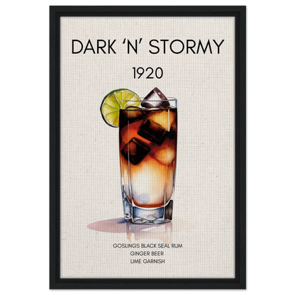 Dark n Stormy Cocktail Drink Bar Art Print Black Wood Frame 40x60 cm 16x24″ Framed Canvas