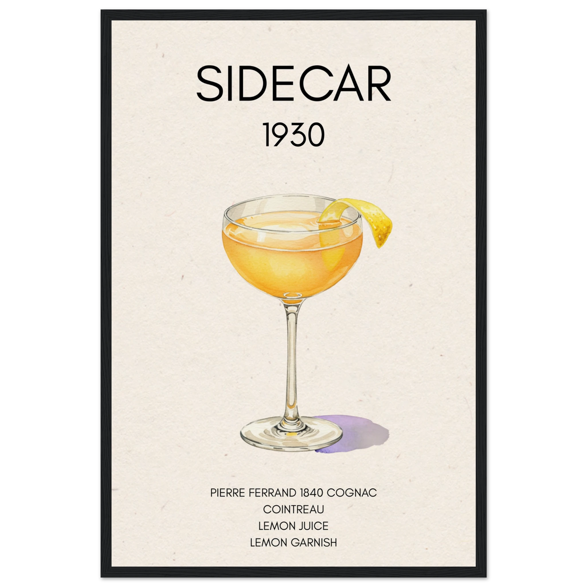 Classic Sidecar Cocktail Bar Art Print Black Wood Frame 40x60 cm 16x24″ Museum-Quality Matte Paper Wooden Framed Poster
