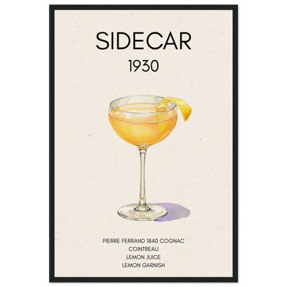 Classic Sidecar Cocktail Bar Art Print Black Wood Frame 40x60 cm 16x24″ Museum-Quality Matte Paper Wooden Framed Poster