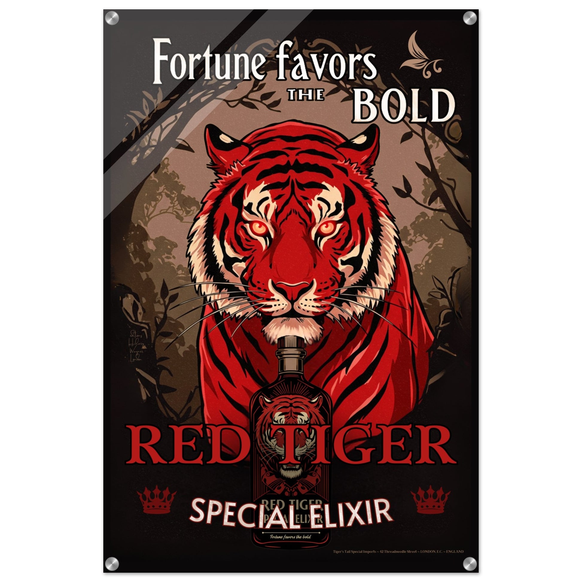 Tiger Cocktail Bar Art Poster Print 40x60 cm 16x24″ Framed Canvas Black Wood Frame