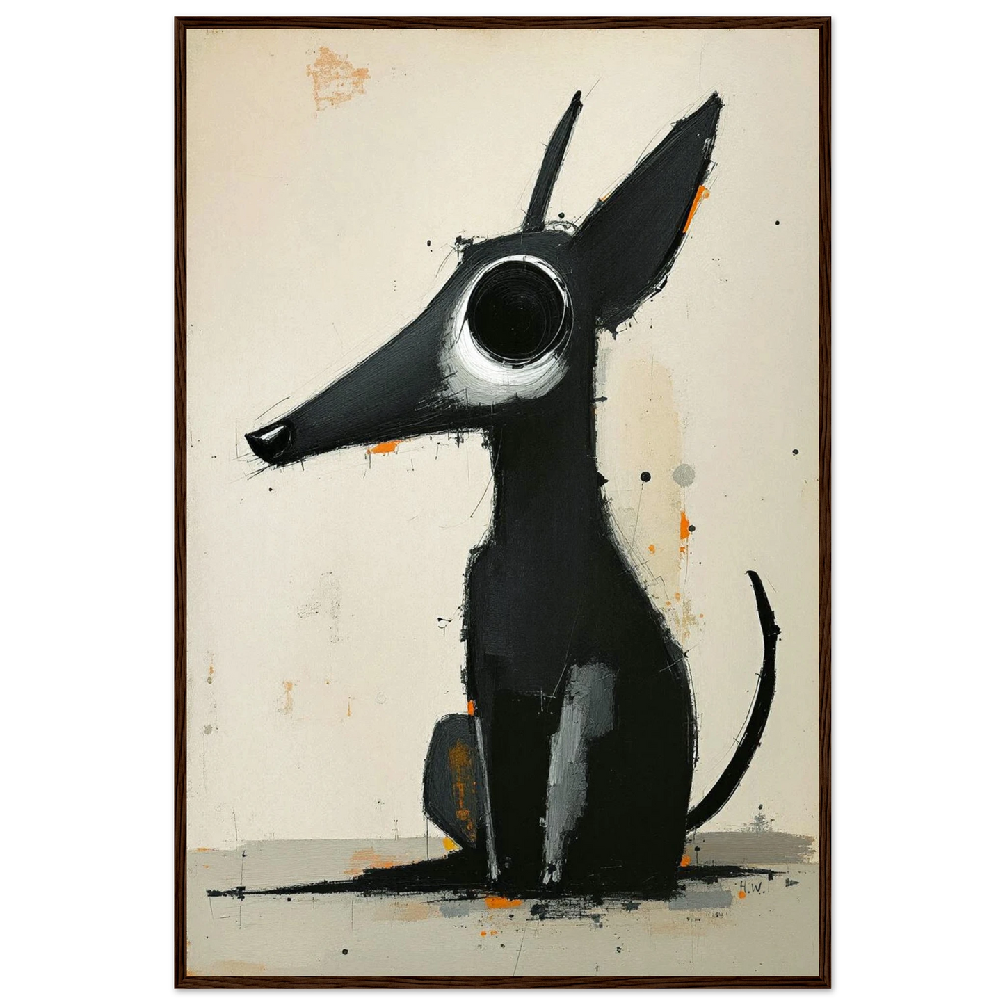 Big Eyed Abstract Dog Fine Art Print Dark Brown Wood Frame 60x90 cm 24x36″ Classic Matte Paper Wooden Framed Poster