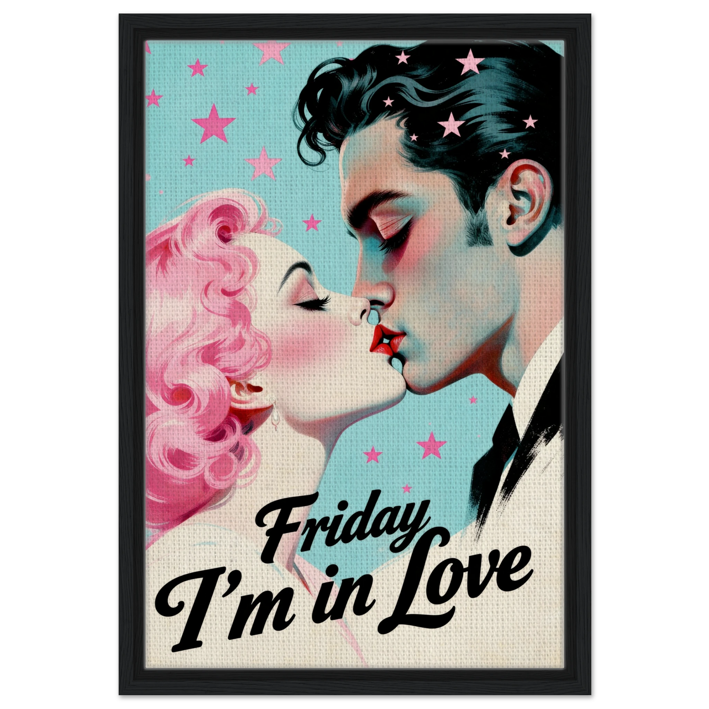Friday I'm In Love - Retro Romantic Art Print 16x24″ Framed Canvas - Black Wood