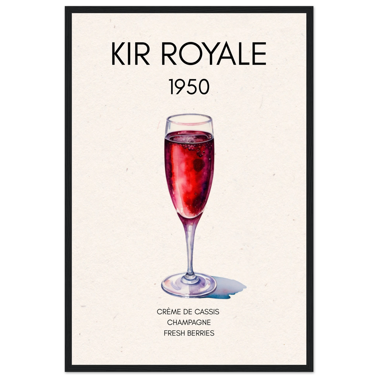 Kir Royale Champagne Cocktail Bar Poster Print Black Wood Frame 40x60 cm 16x24″ Premium Matte Paper Wooden Framed Poster