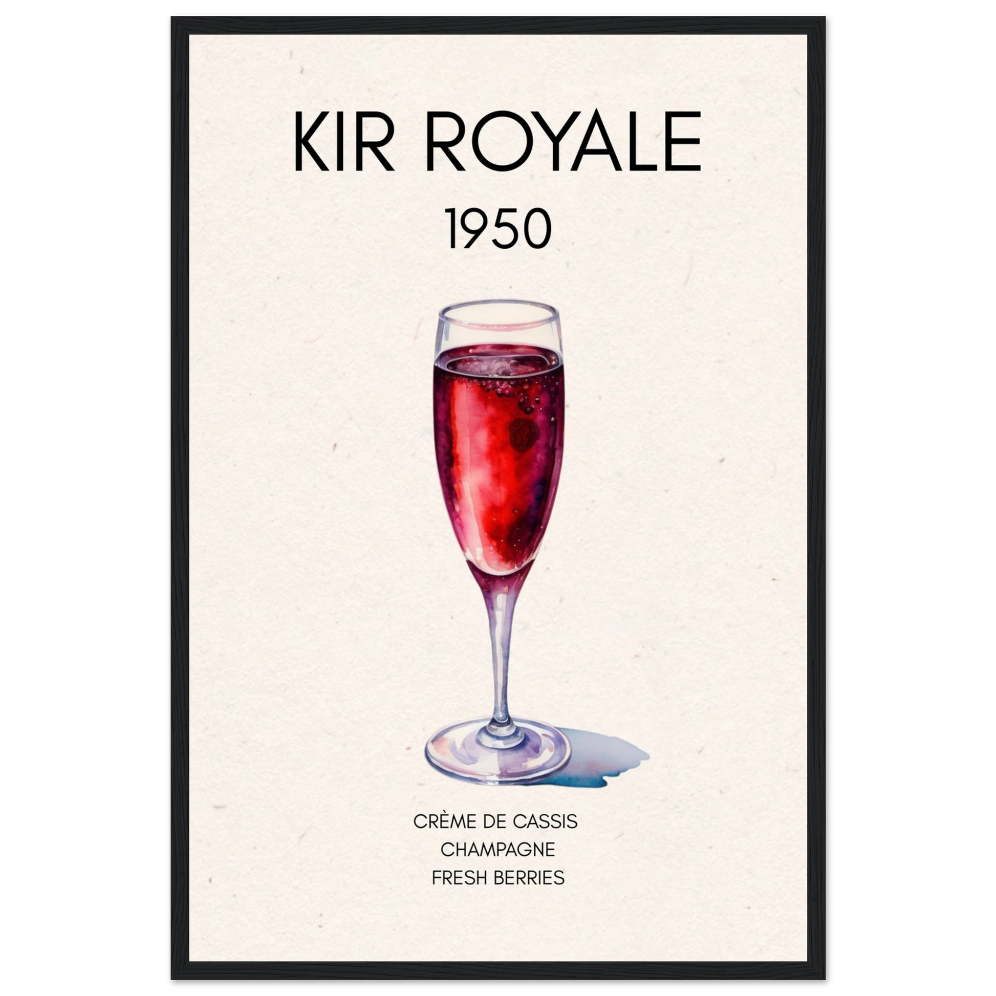 Kir Royale Champagne Cocktail Bar Art Print Black Wood Frame 40x60 cm 16x24″ Premium Matte Paper Wooden Framed Poster