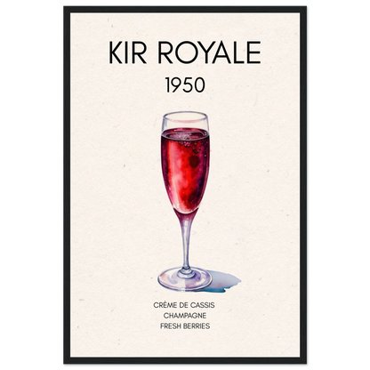 Kir Royale Champagne Cocktail Bar Art Print Black Wood Frame 40x60 cm 16x24″ Premium Matte Paper Wooden Framed Poster