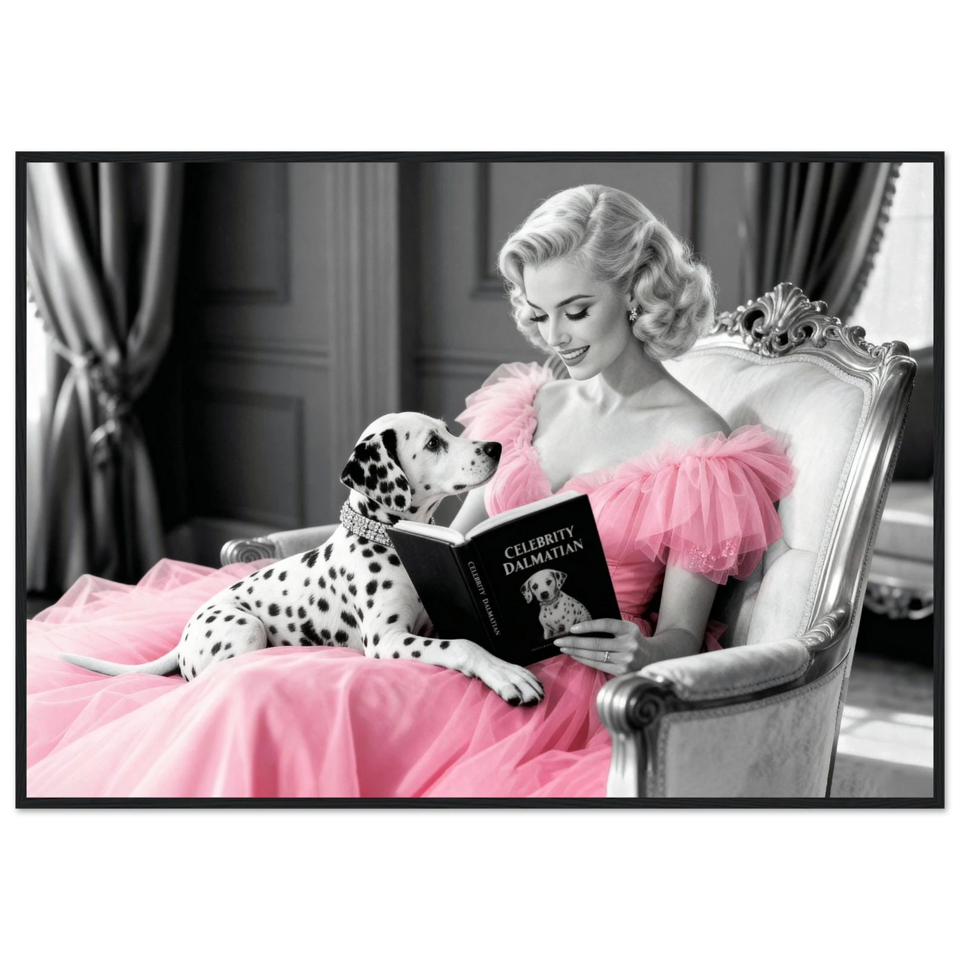 Hollywood Starlet Dalmatian Puppy Art Print 70x100 cm 28x40″ Premium Matte Framed Poster - Black Wood