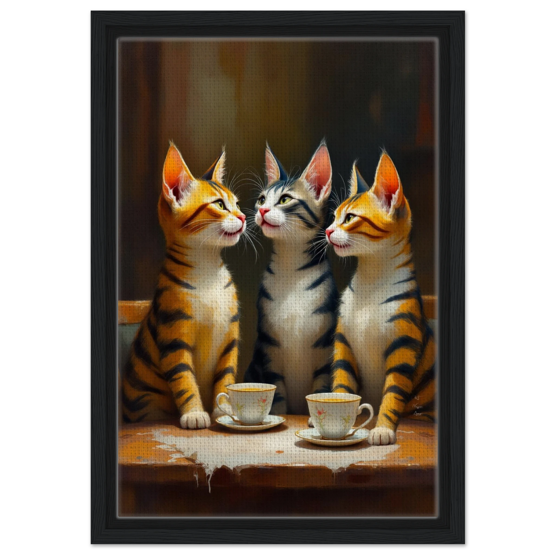 Tabby Cat Vintage Kitchen Art Print 30x45 cm 12x18″ Framed Canvas Black Wood Frame