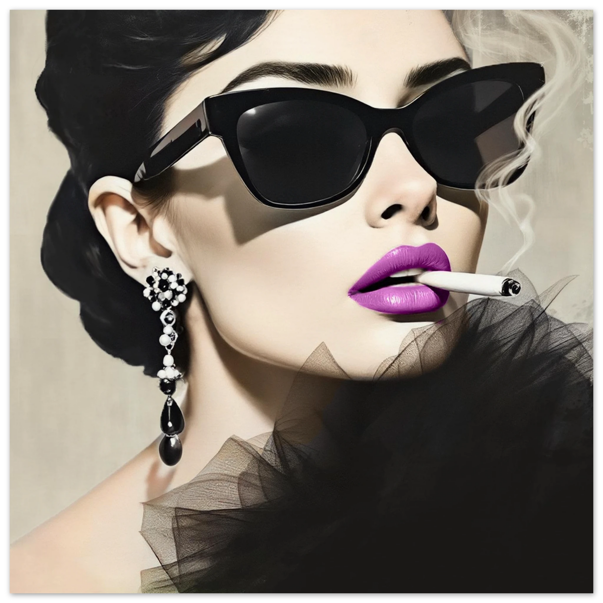 Smoking Girl Retro Fashion Model Art Print 40x40 cm 16x16″ Museum-Quality Matte Paper Poster