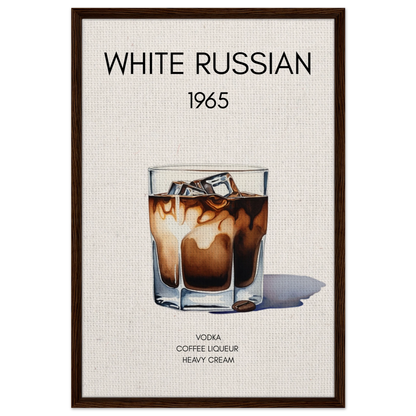 White Russian Cocktail Bar Art Print Dark Brown Wood Frame 60x90 cm 24x36″ Framed Canvas