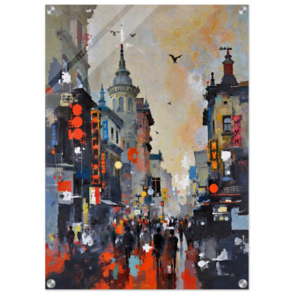 Gothic City Street Art Print - European Cityscape 50x70 cm 20x28″ Sleek Acrylic Print
