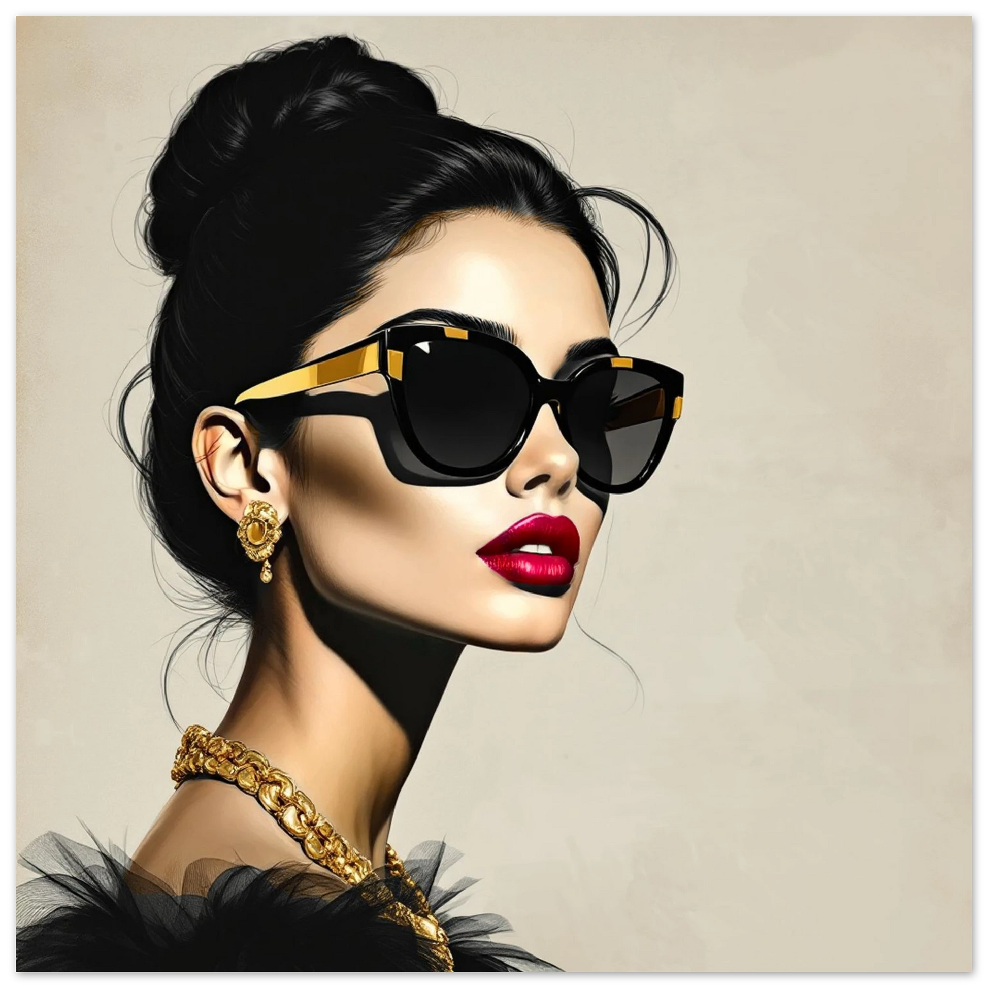 Golden Girl Chic Runway Model Art Print 45x45 cm 18x18″ Classic Matte Paper Poster