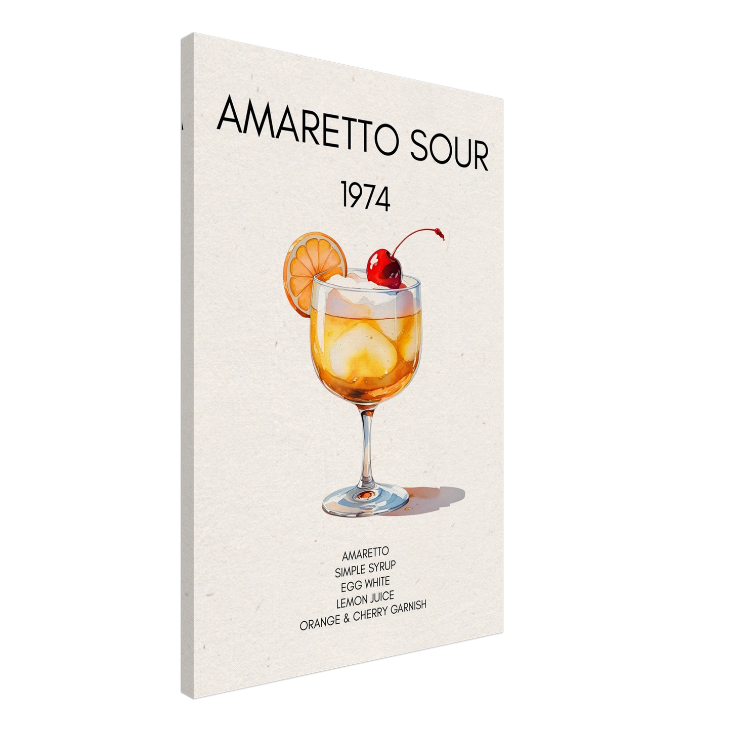 Amaretto Sour Cocktail Bar Art Print No Frame 60x90 cm 24x36″ Gallery Wrapped Canvas