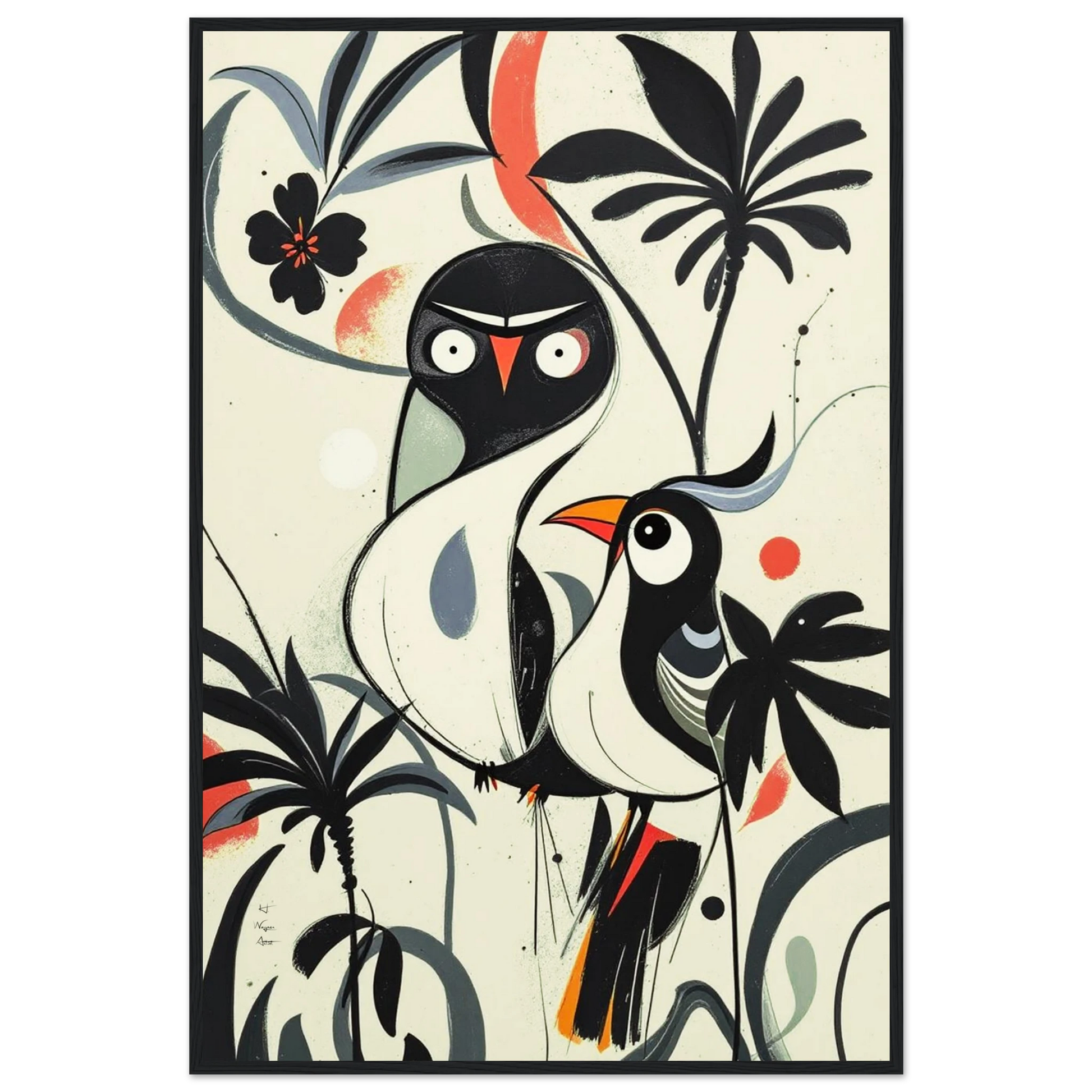 Abstract Bird Modern Tropical Art Print Black Wood Frame 60x90 cm 24x36″ Premium Matte Paper Wooden Framed Poster