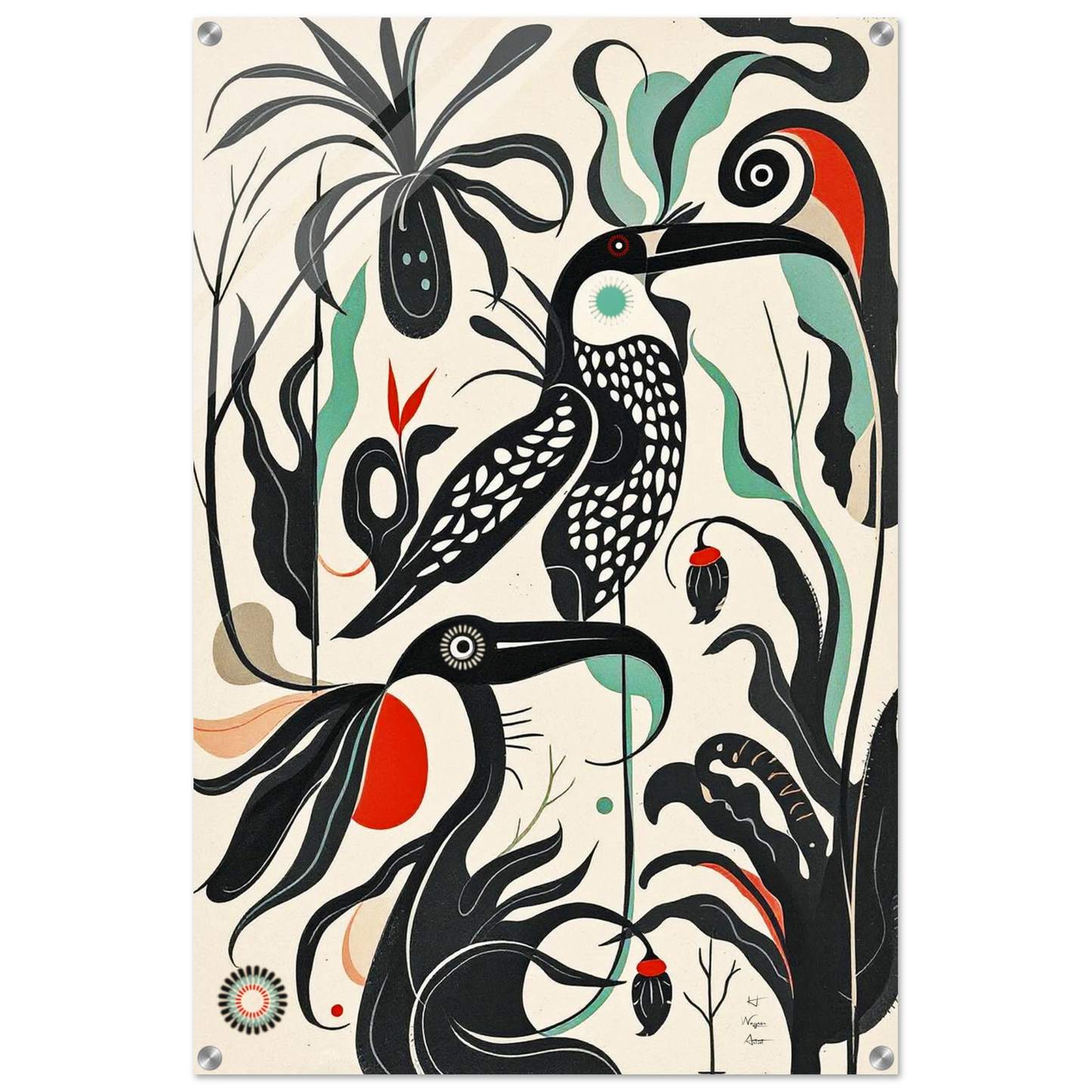 Mid-Century Modern Tropical Bird Art Print No Frame 60x90 cm 24x36″ Sleek Acrylic Print